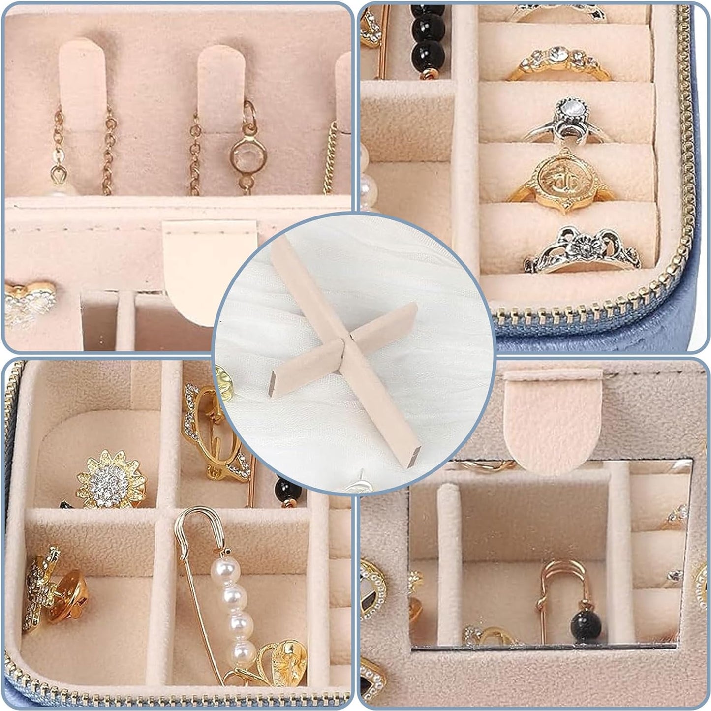 Amber's Jewelry Adjustable Travel Jewelry Case - Mini Jewelry Box for Girls | VelvetJewelry Box for Earrings, Necklaces, Rings, Bracelets