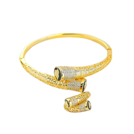 Ambers Jewelry 21k Gold Bracelet Adjustable Ring Set | Cubic Zirconia Bangle Bracelets and Boho Rings